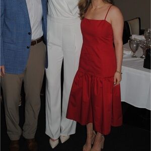 Aqua Red Drop Waist Midi Dress